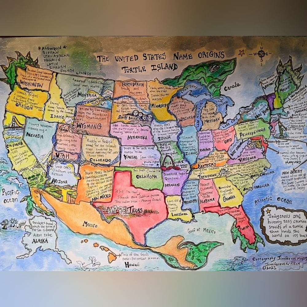 USA Handmade Map cartography painting watercolor pen & ink Earth Day - Picture 16 of 16